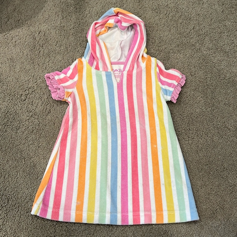 Ruffle Butts Rainbow Stripe Hooded Swim Cover Up